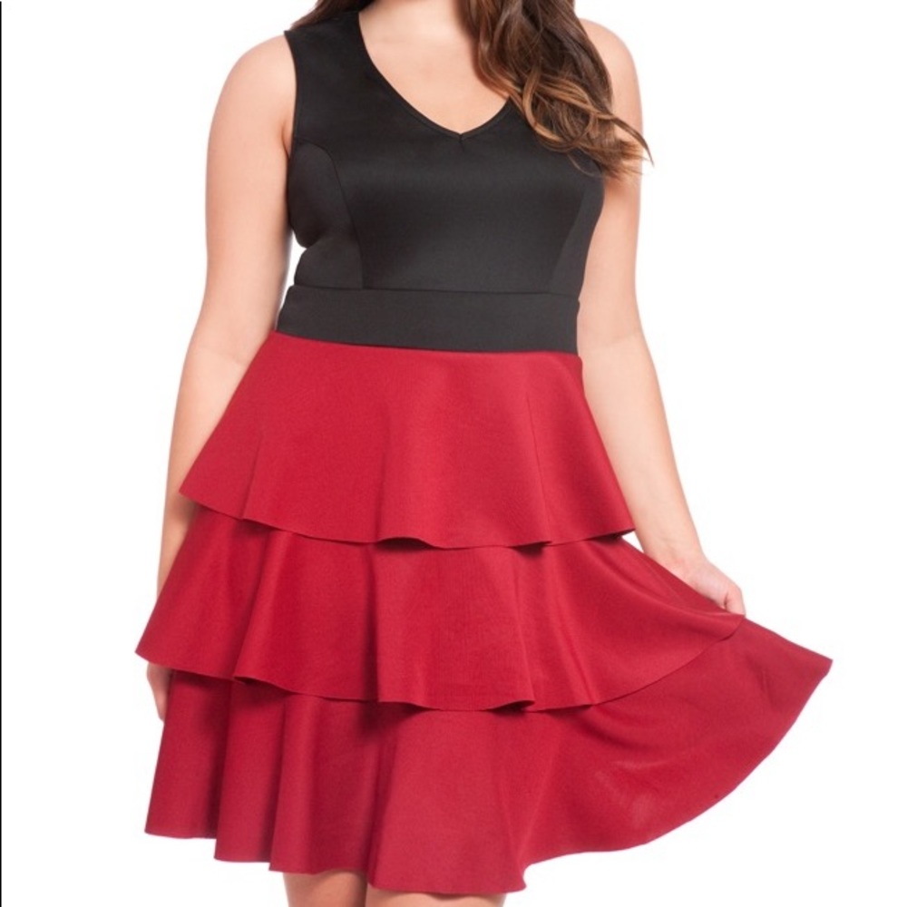 Eloquii Studio Red & Black Tiered Dress - Size 16